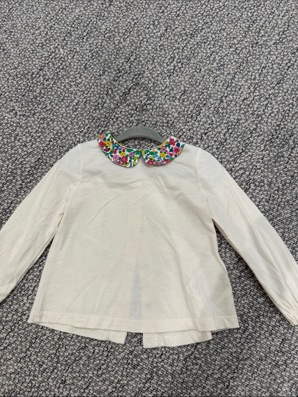 Baby Boden Cream Long-Sleeve Top with Floral Peter Pan Collar